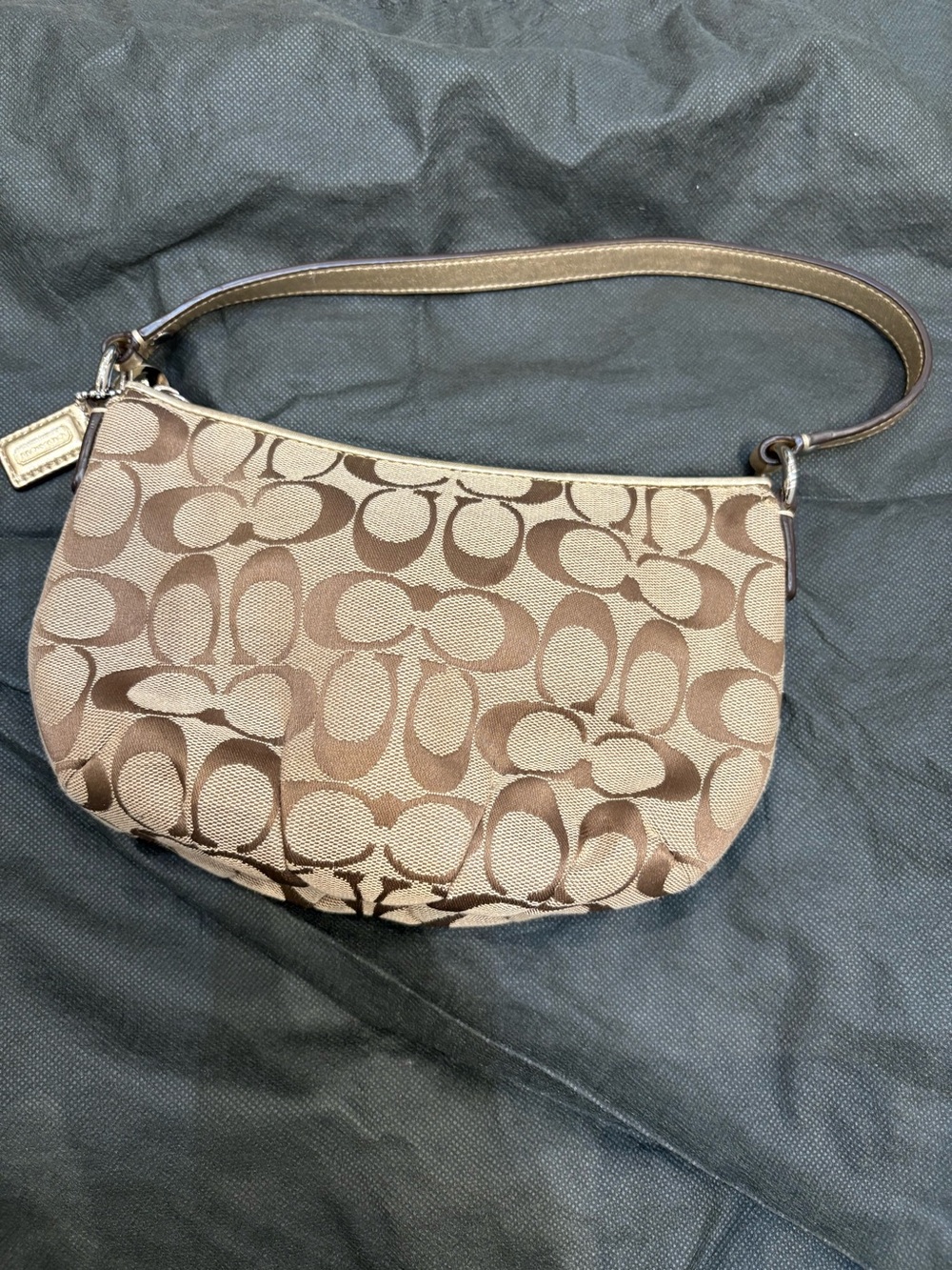 Coach Y2K Signature Jacquard Tan/Gold Small Shoulder Bag